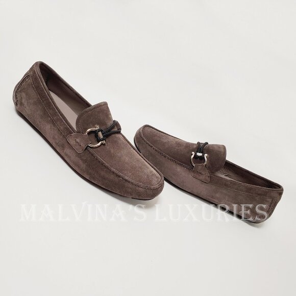 SALVATORE FERRAGAMO SHOES FRONT DRIVING LOAFERS SUEDE BRAIDED GANCINI - Picture 7 of 16